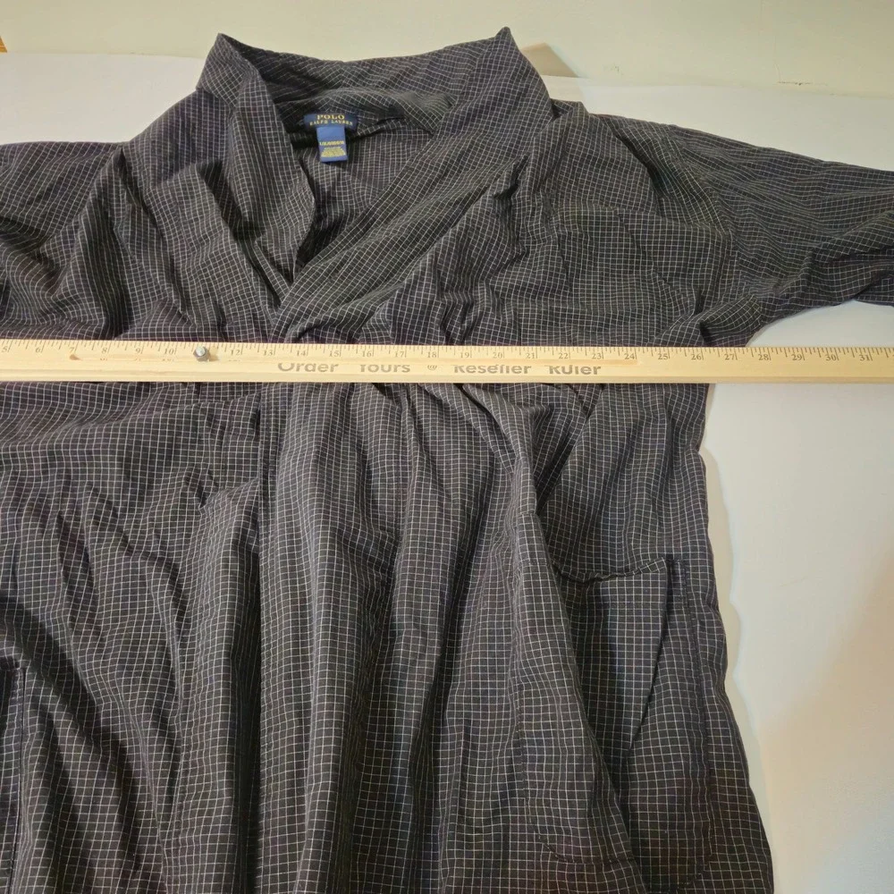 Polo Ralph‎ Lauren Robe Men L/XL Black White Grid Check 100% Cotton Shawl Collar